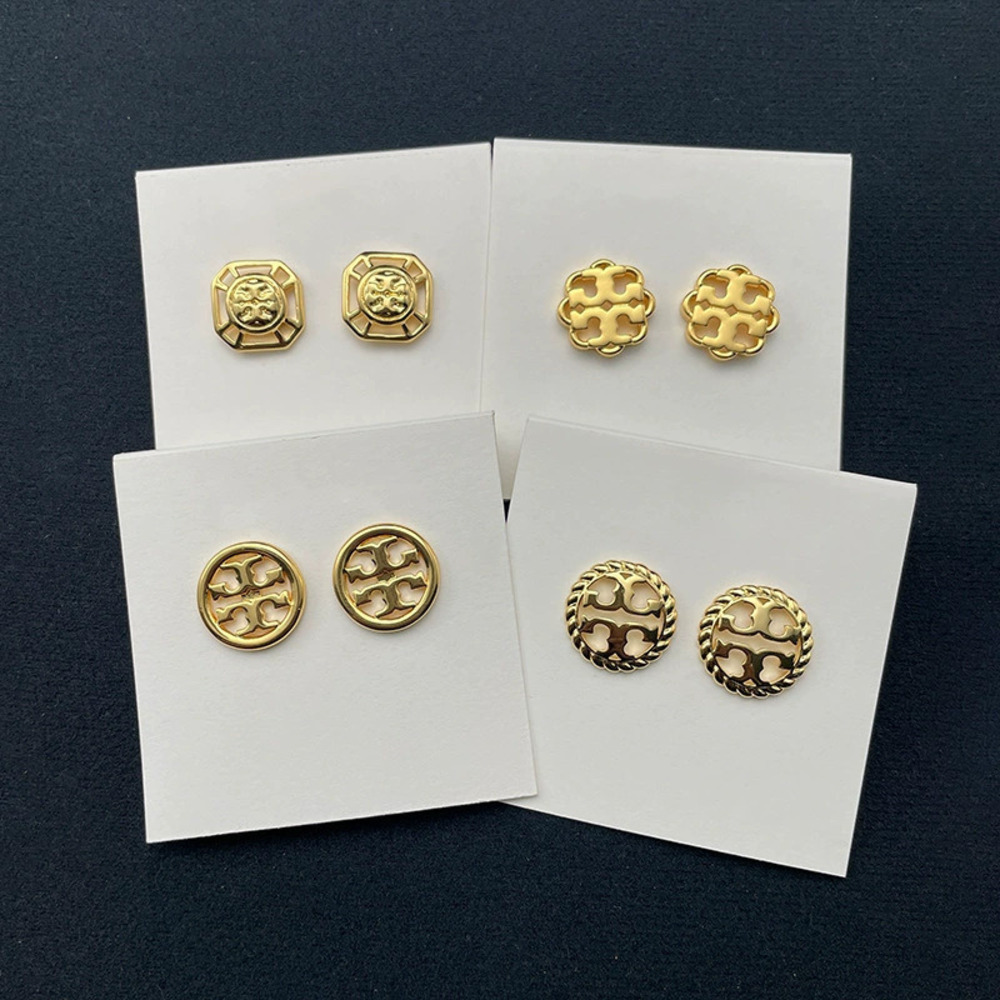 Tory Burch Gold Plated Geometric Hollow Earrings Pair